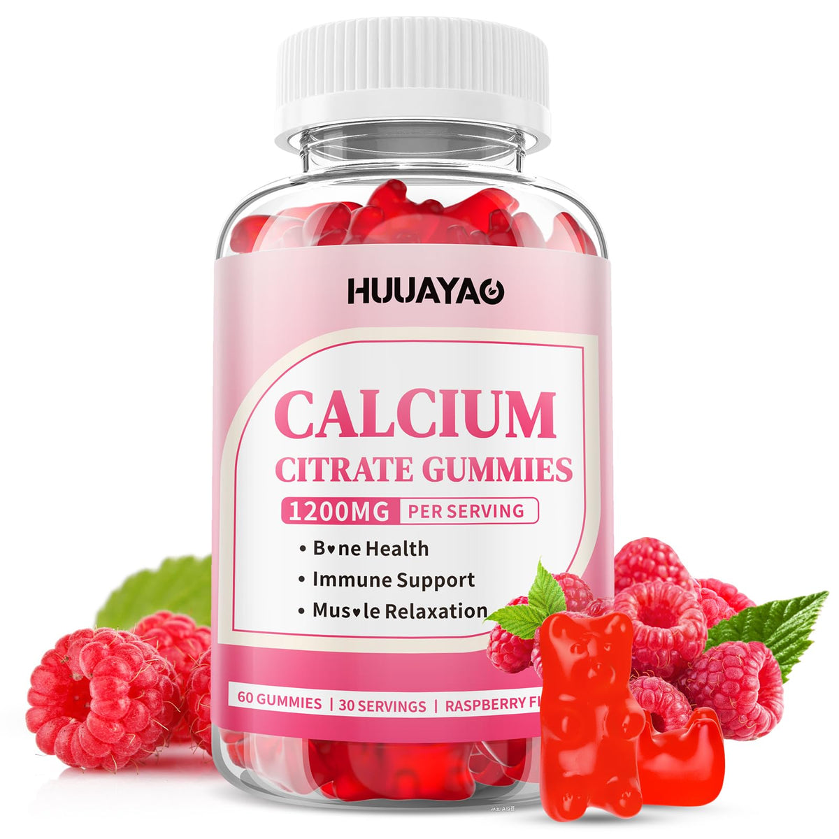 HUUAYAO calcium citrate gummies bottle front supports daily bone health