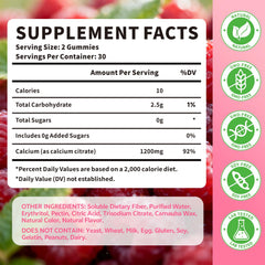 HUUAYAO calcium citrate gummies close up shows 1200mg per serving
