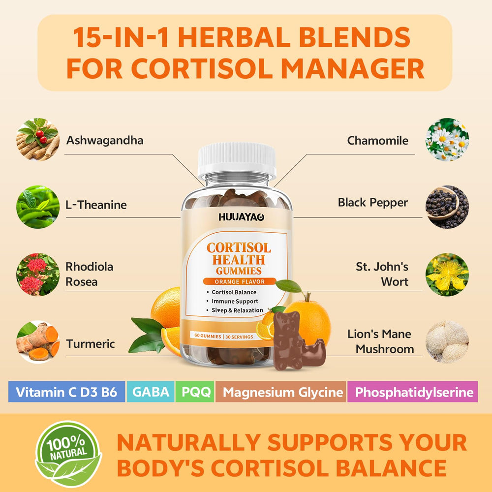 HUUAYAO cortisol gummies for daily use during morning routine.