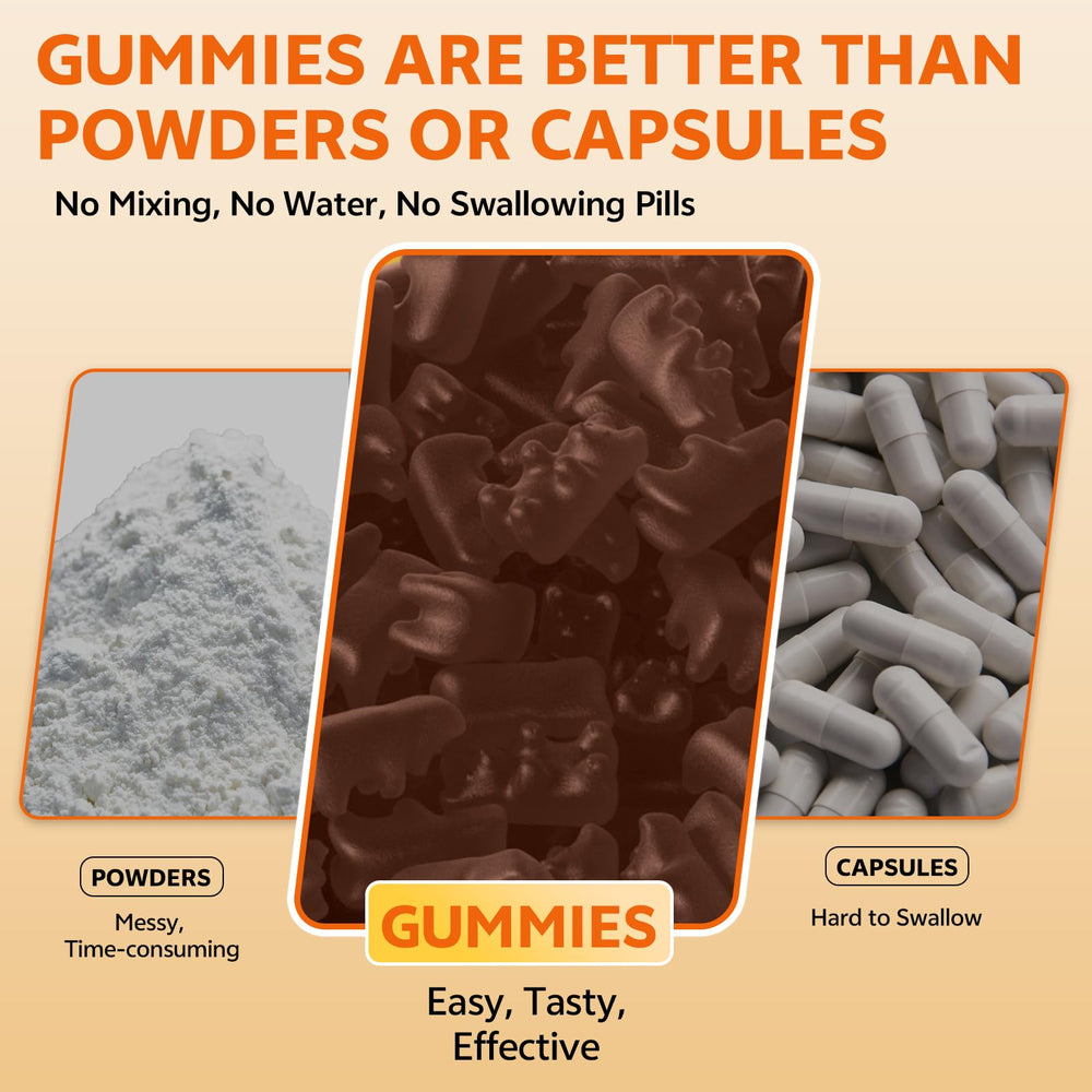 HUUAYAO gummies on table suggest an easy daily cortisol support.