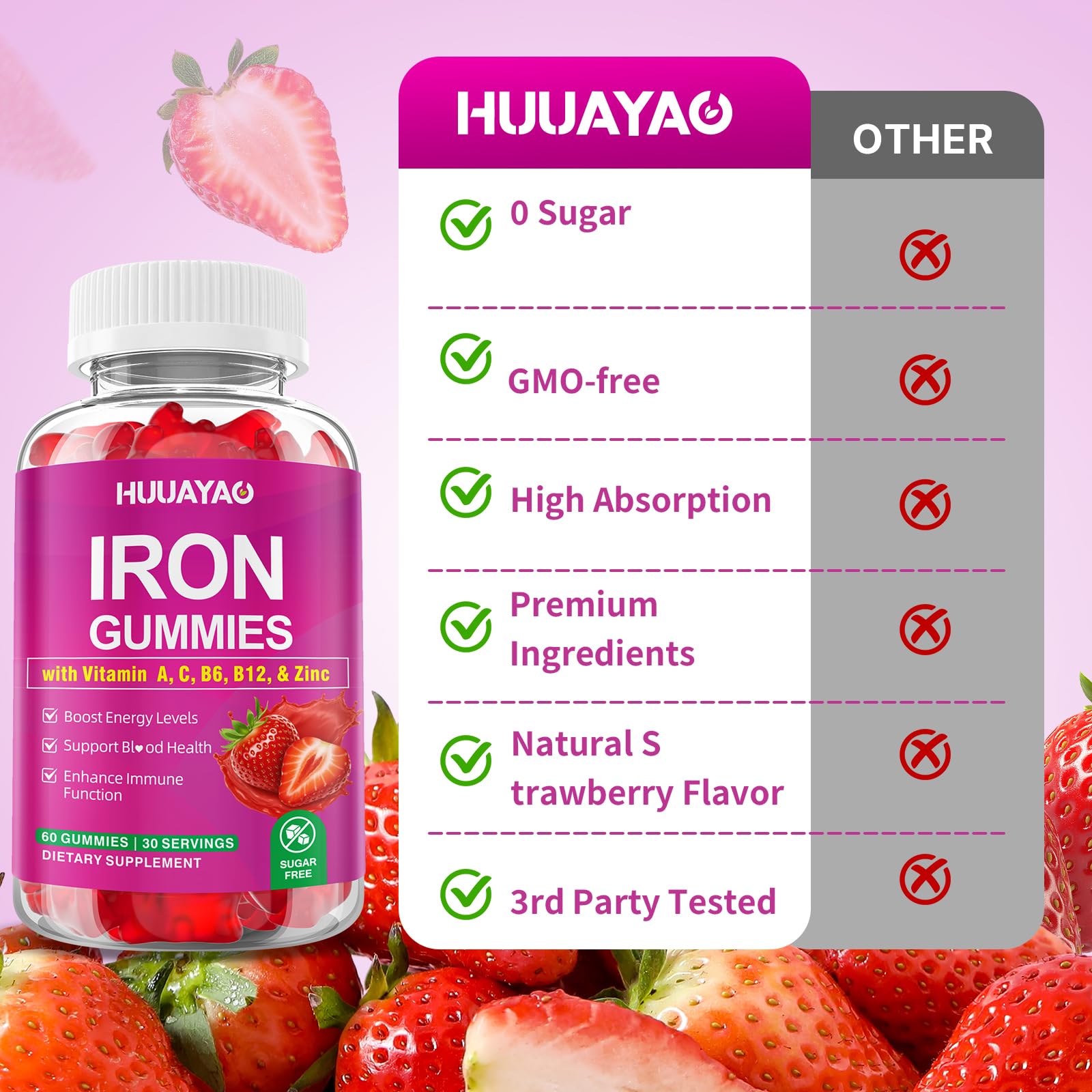 HUUAYAO daily-use morning routine with 60-count bottle