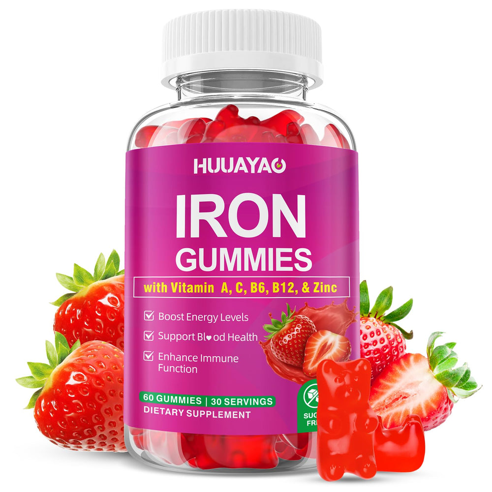 HUUAYAO iron gummies bottle with strawberry flavor for daily energy support
