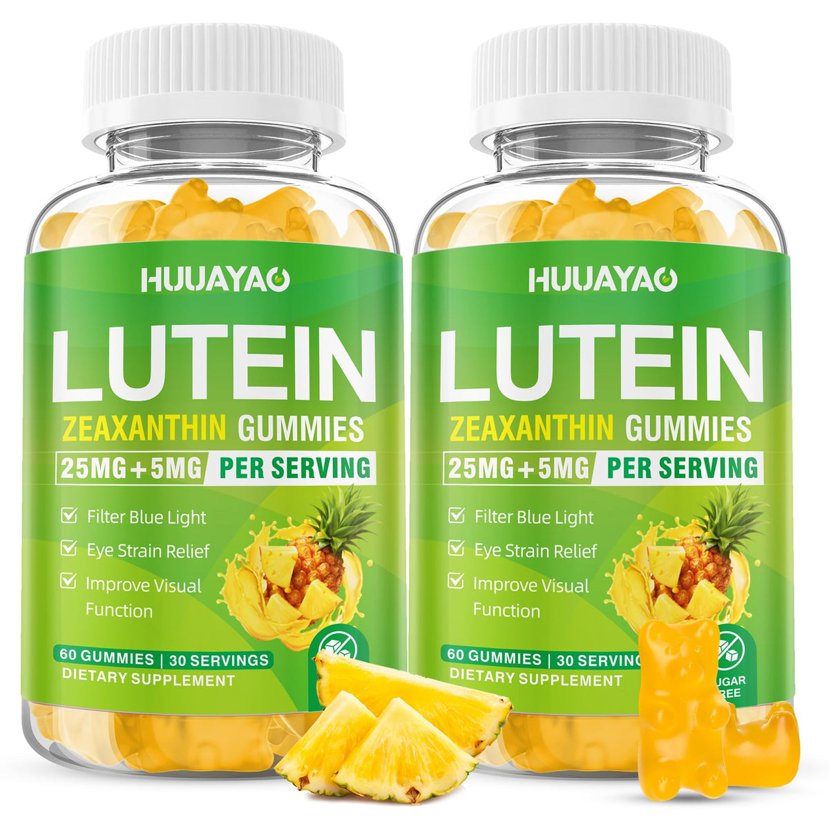 HUUAYAO Lutein Gummies bottle for daily eye comfort during screen time.