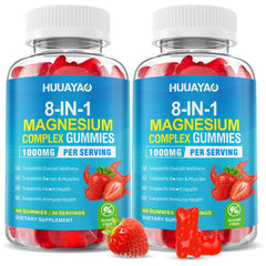 HUUAYAO Magnesium Complex Gummies bottle front with strawberry flavor for daily energy