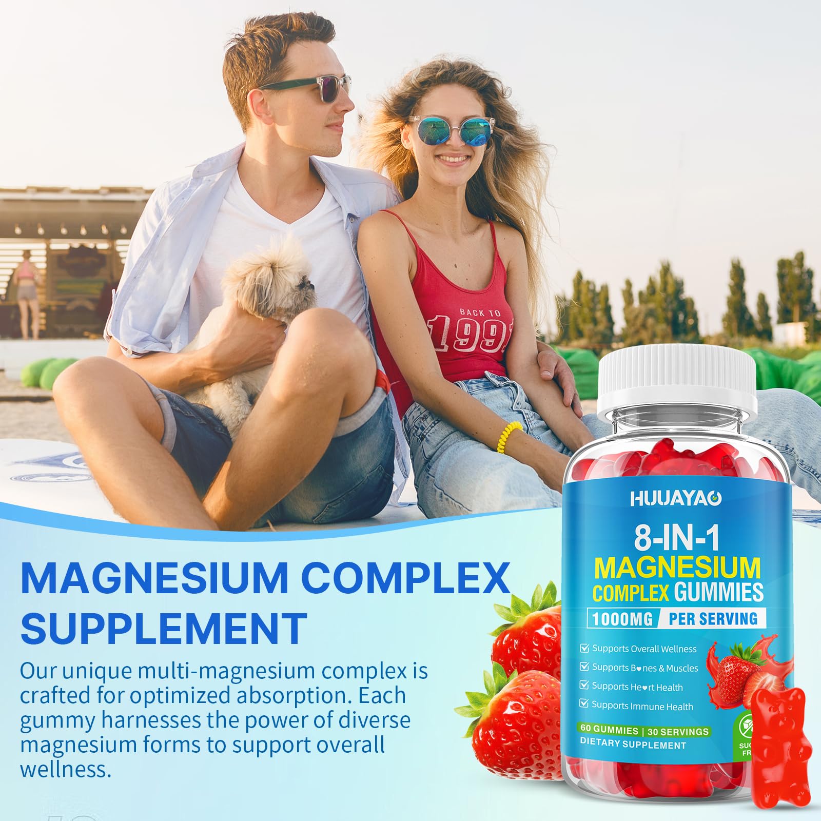 HUUAYAO Magnesium Complex label with non-GMO and gluten-free notes