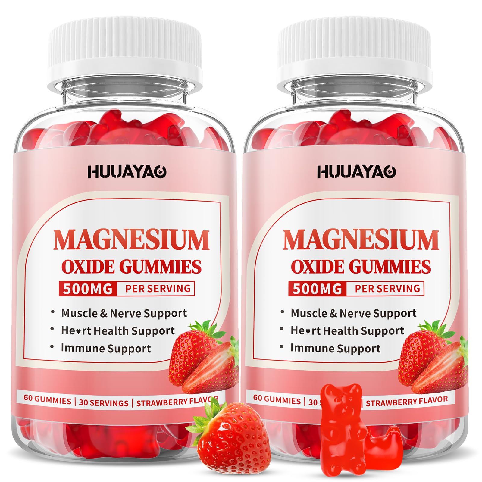 HUUAYAO Magnesium Oxide Gummies bottle for daily strawberry flavor convenience.