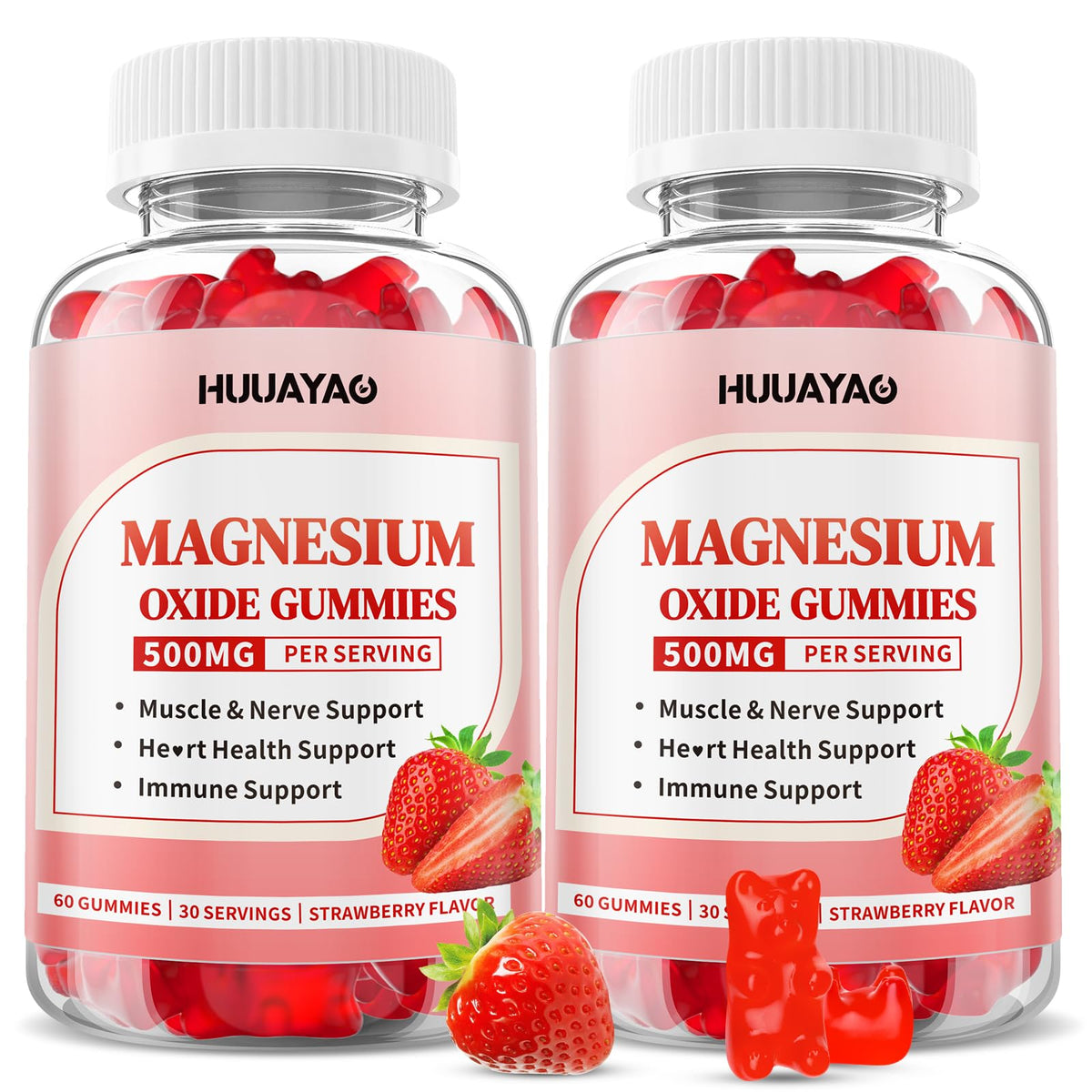 HUUAYAO Magnesium Oxide Gummies bottle for daily strawberry flavor convenience.