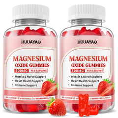 HUUAYAO Magnesium Oxide Gummies bottle for daily strawberry flavor convenience.