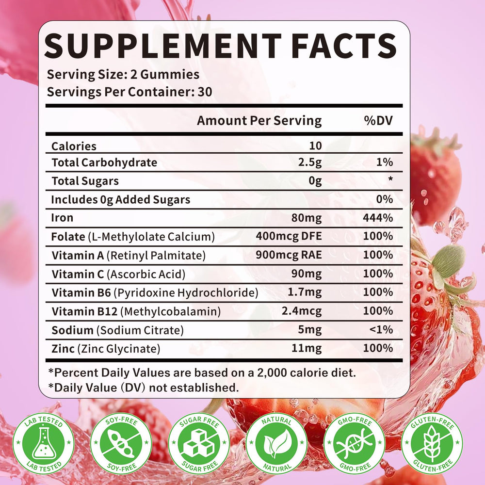 HUUAYAO vegan iron gummies strawberry flavor with gentle absorption