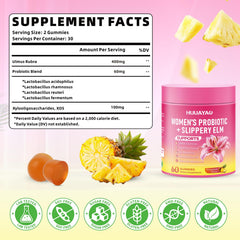 HUUAYAO Pineapple-flavored gummies show daily probiotic support.