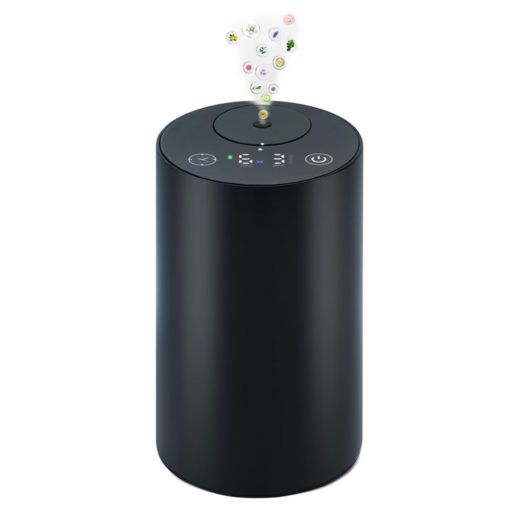 Huvama Waterless Diffuser front view, sleek black aluminum design adds elegance.