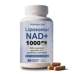 HVibeVigor Zest liposomal NAD+ bottle pour promotes easy daily use.