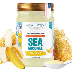 HX HEALISTIX Banana Sea Moss Gel bottle front view, ideal for adding to smoothies.