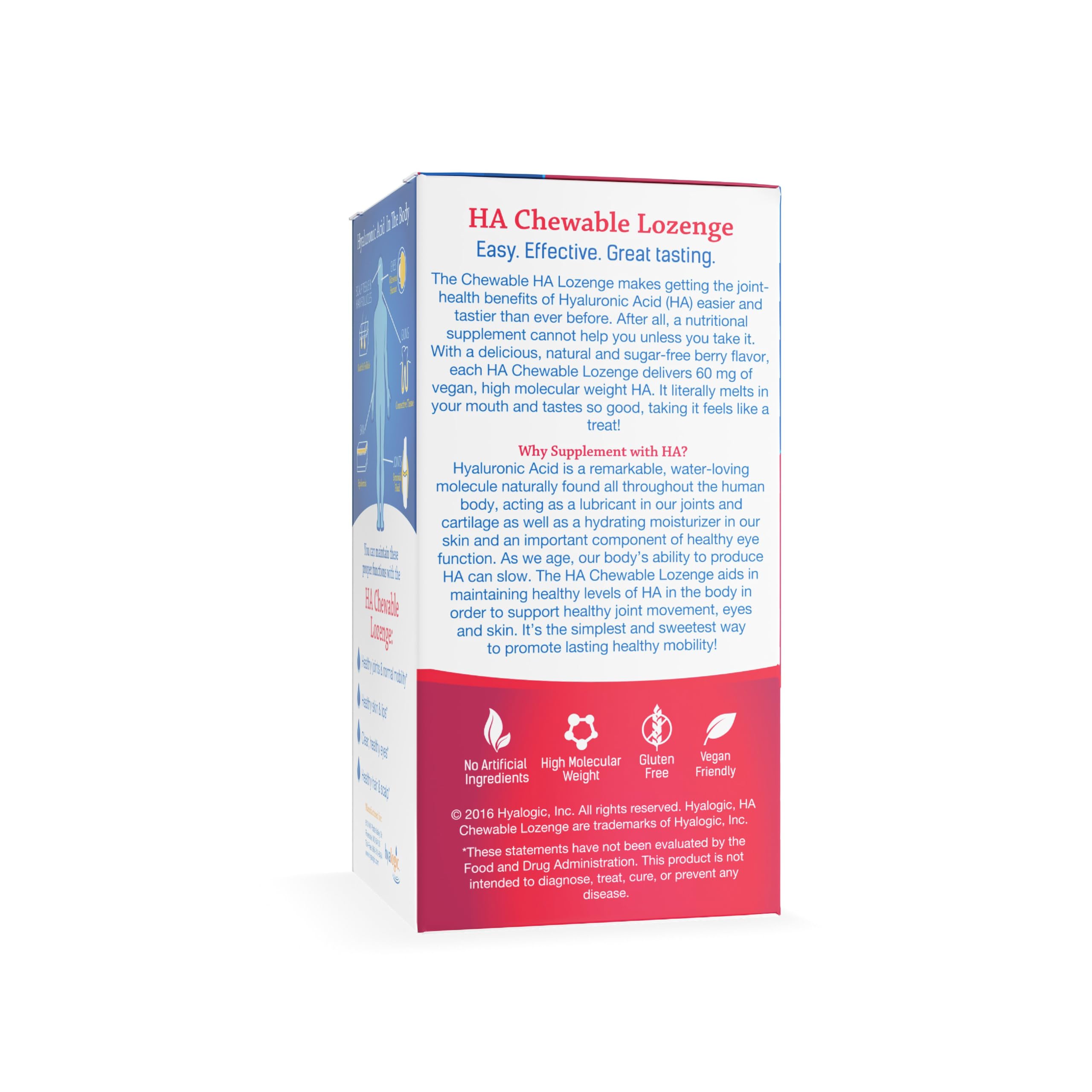 Hyalogic Hyaluronic Acid Chewable Lozenge berry flavor dissolves easily for skin hydration and daily wellness