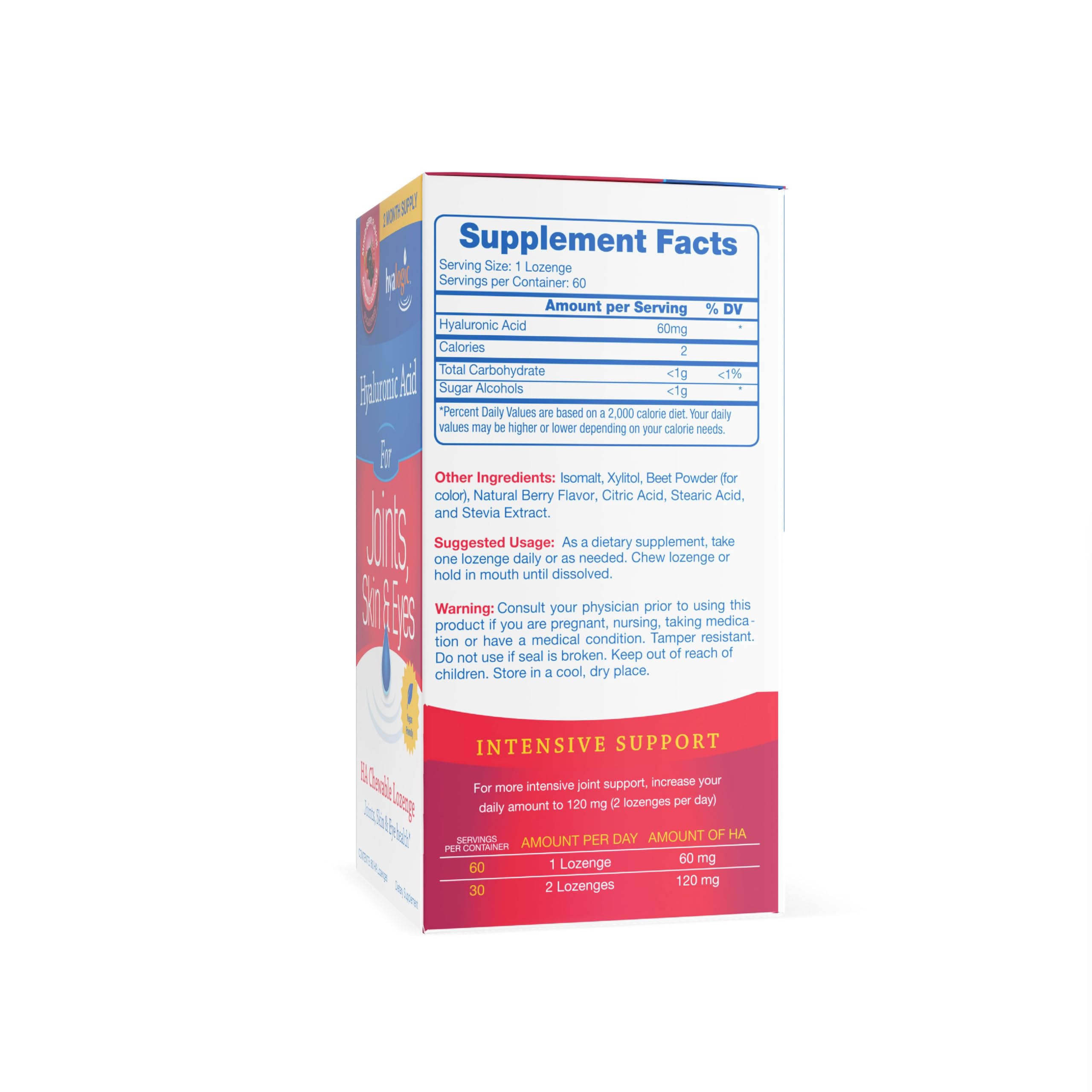 Hyalogic Hyaluronic Acid Chewable Lozenge vegan and sugar-free supports eye health and skin elasticity
