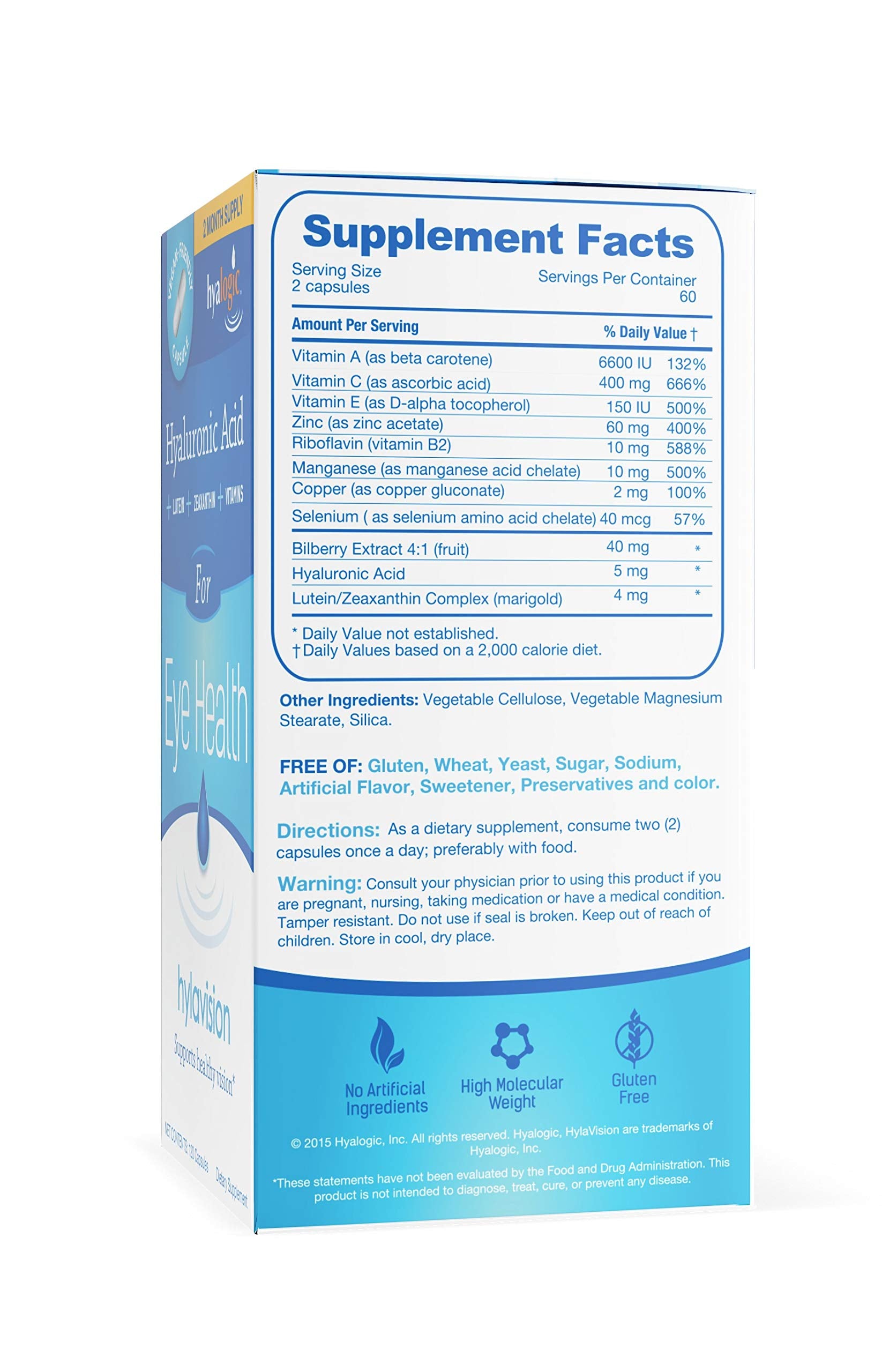 HylaVision ingredients pack shows bilberry and essential vitamins.