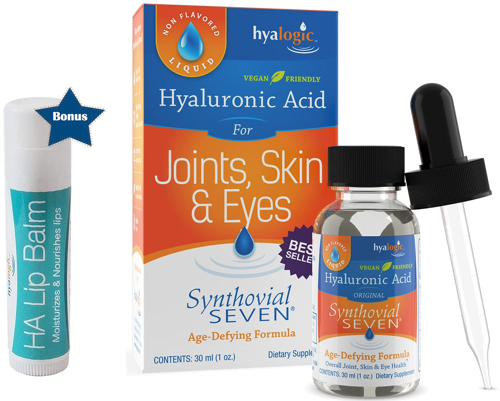 Hyalogic Liquid Synthovial Seven bottle promotes internal hydration and joint support.