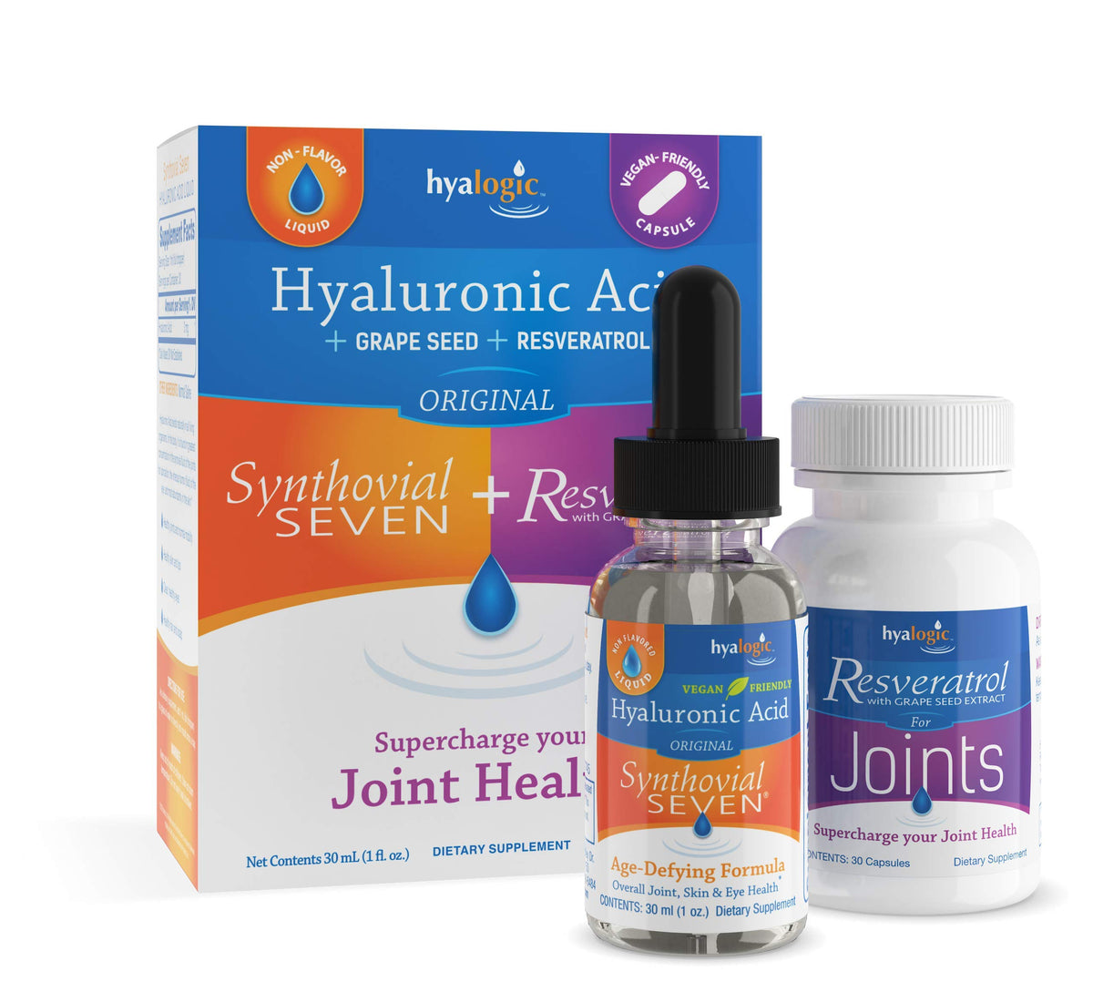 Hyalogic Synthovial Seven bottle front for daily vegan joint support.