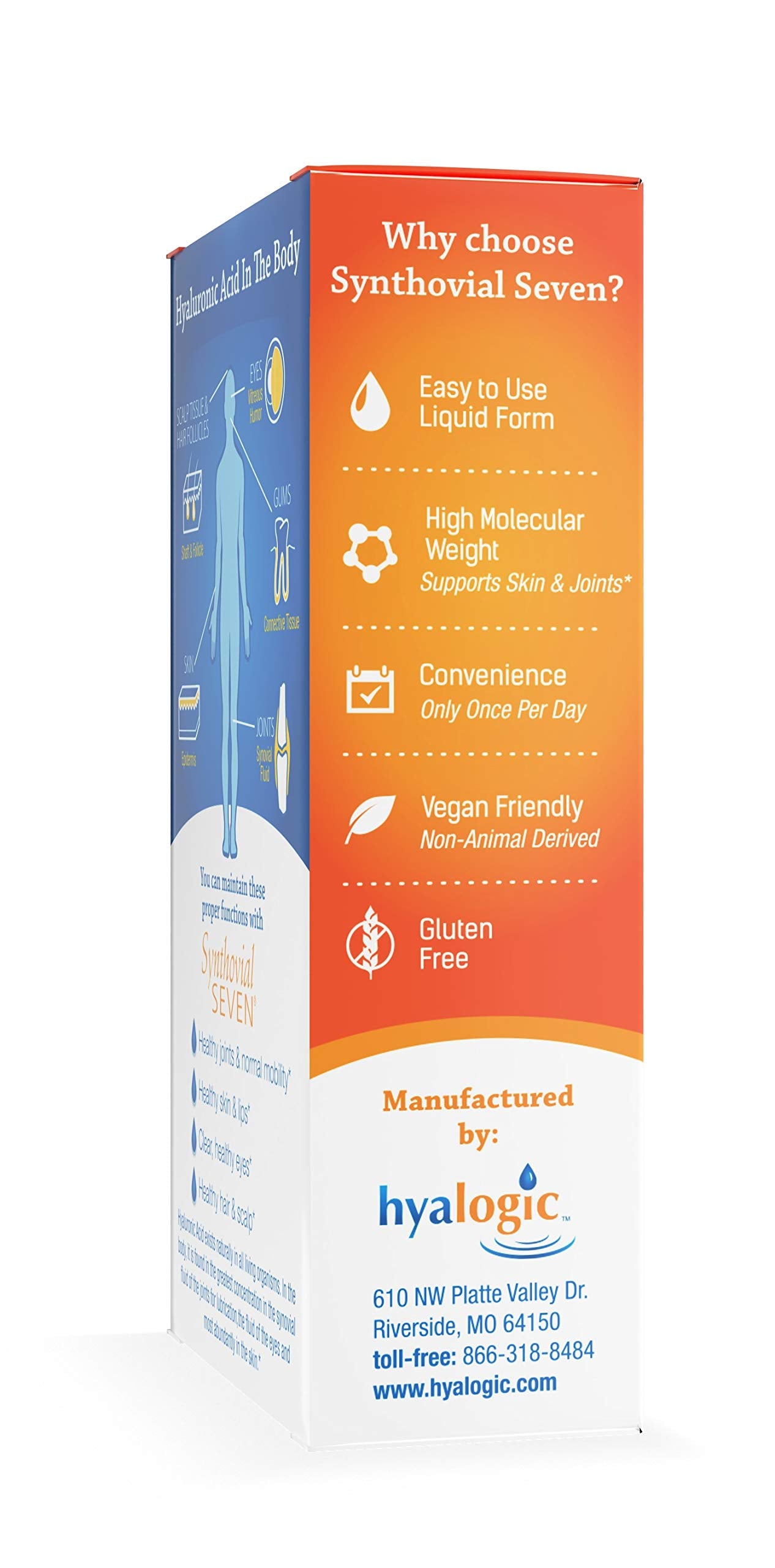 Hyalogic Synthovial Seven label closeup highlighting vegan hyaluronic acid