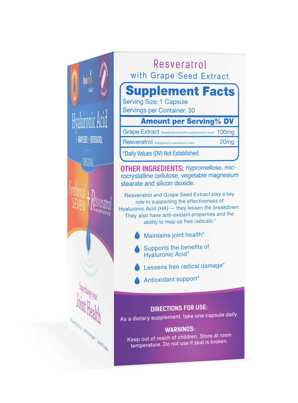Hyalogic Synthovial Seven vegan formula pack beside capsules for easy daily regimen.