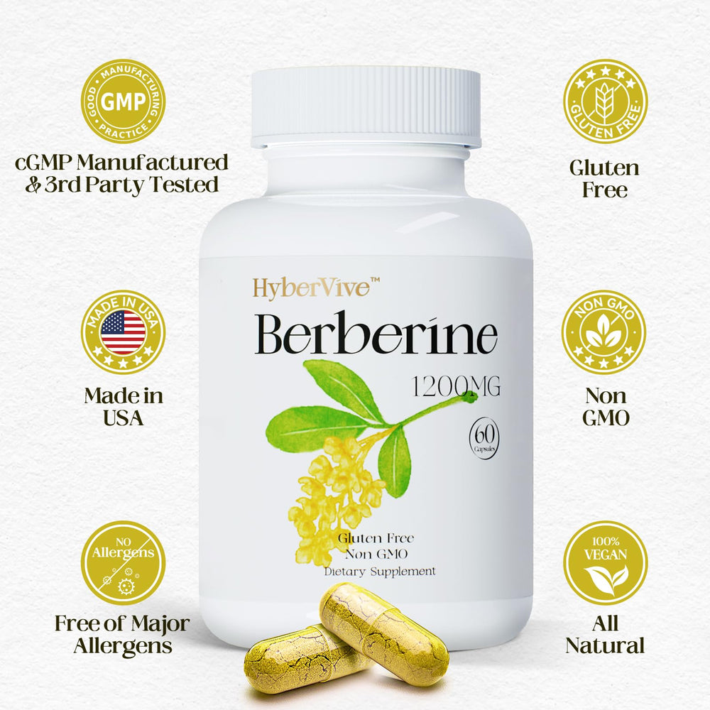 USA-made HyberVive Berberine label emphasizing quality and safety.