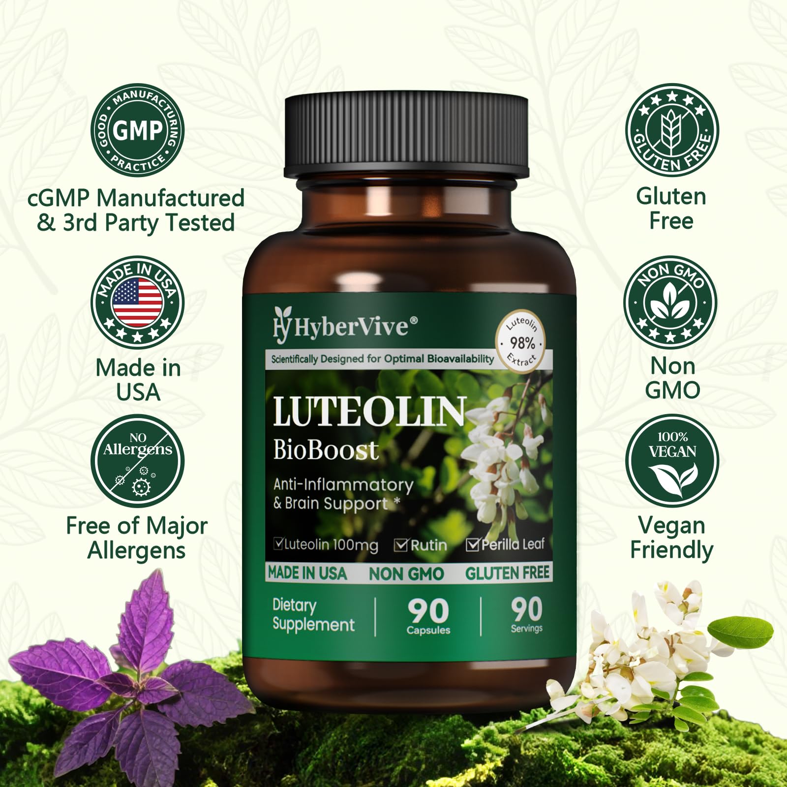 HyberVive Luteolin bottle pouring capsules for easy daily use