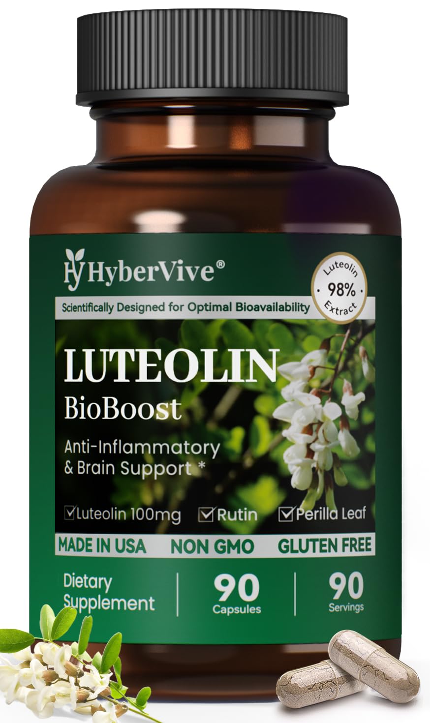 HyberVive Luteolin capsules bottle for daily cognitive support