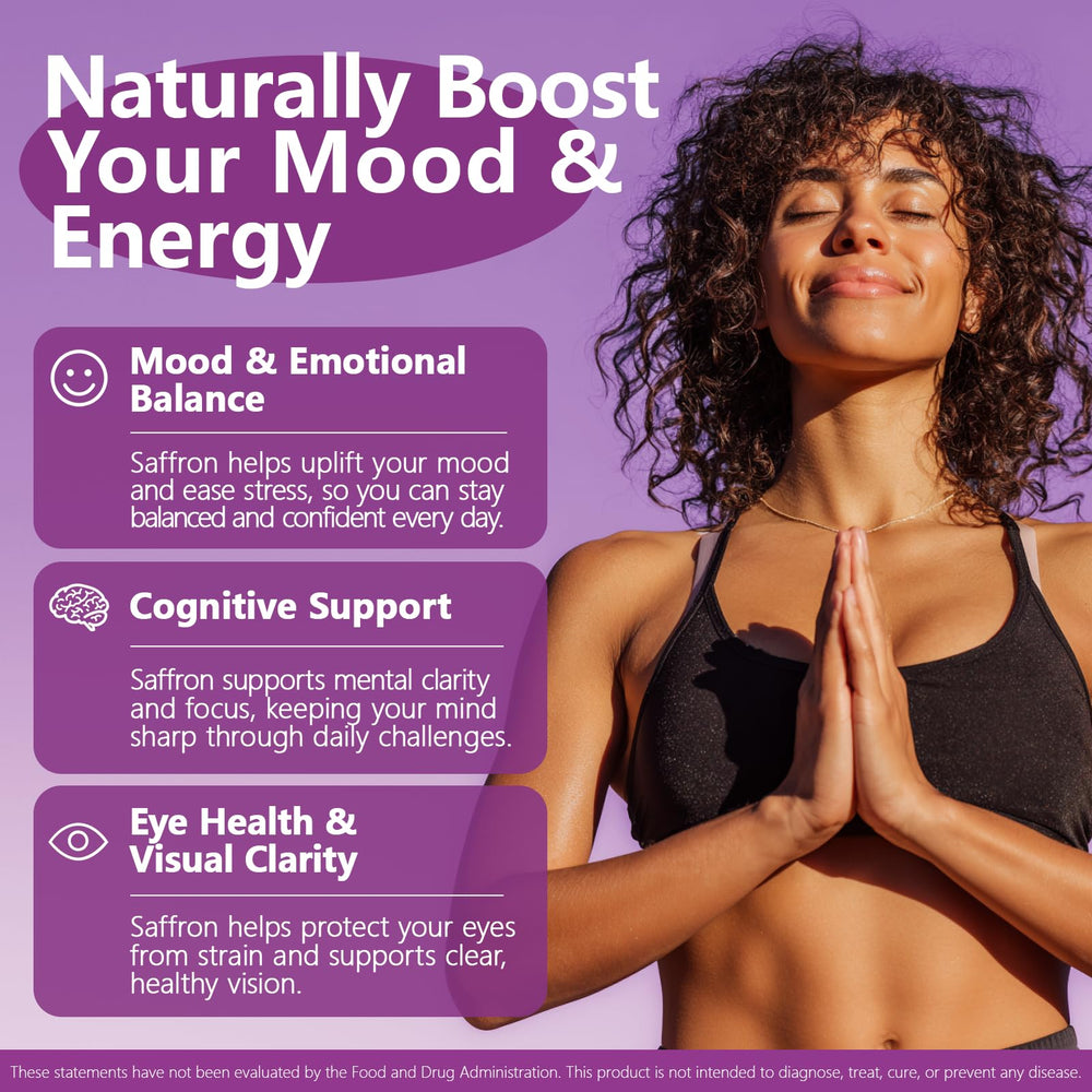 HyberVive saffron supplement product shot illustrating allergen-free capsule.