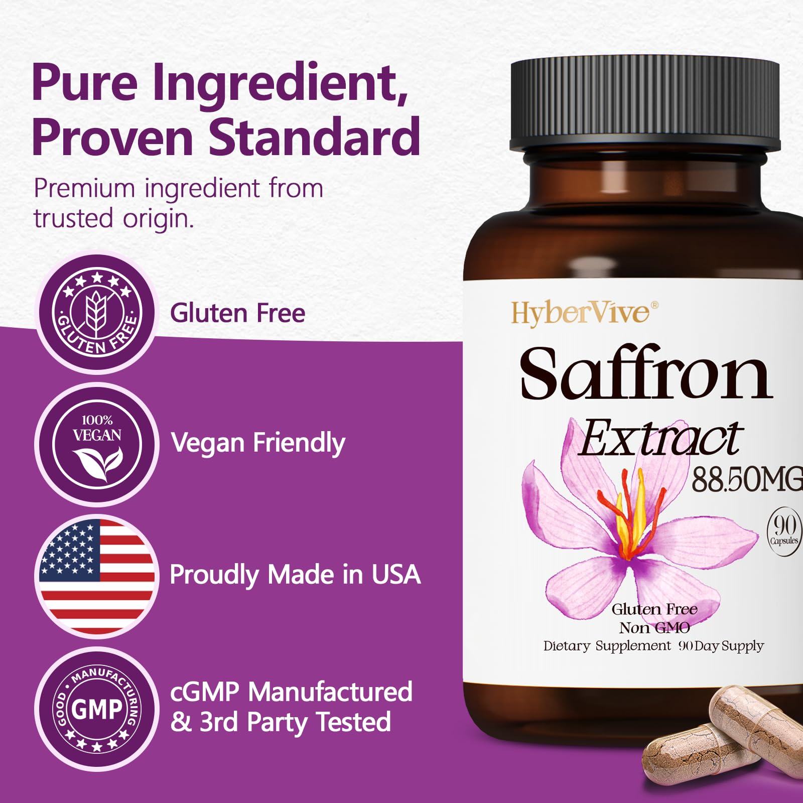 HyberVive saffron ingredients highlighted as natural saffron extract.