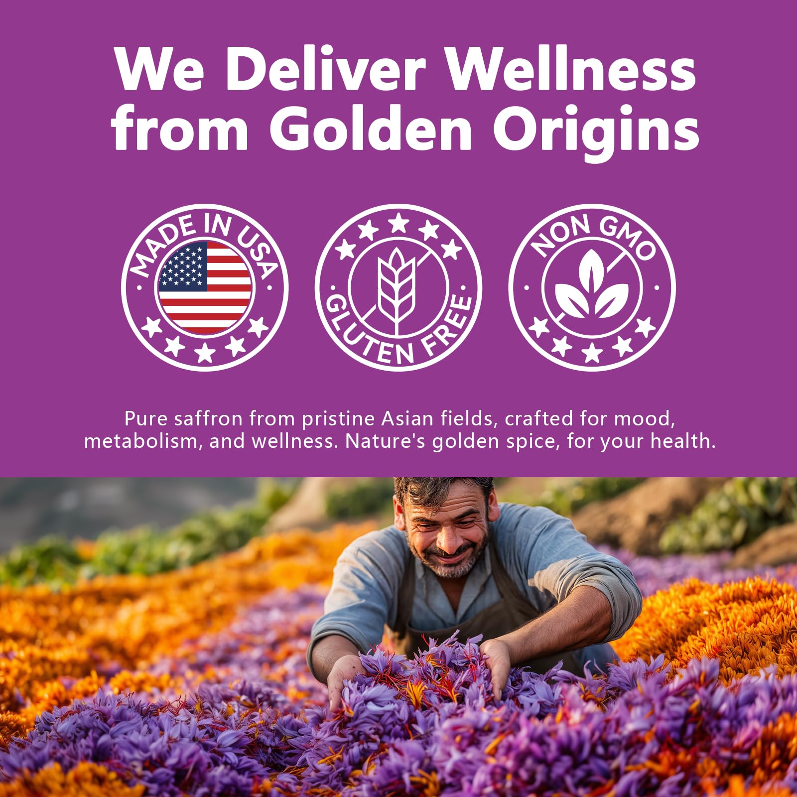 HyberVive saffron capsules for vegan, gluten-free lifestyle.