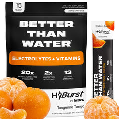 Hyburst Better Than Electrolyte powder pours into a glass for refreshing hydration.