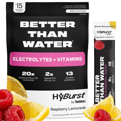 Hyburst Raspberry Lemonade powder pour supports refreshing hydration.