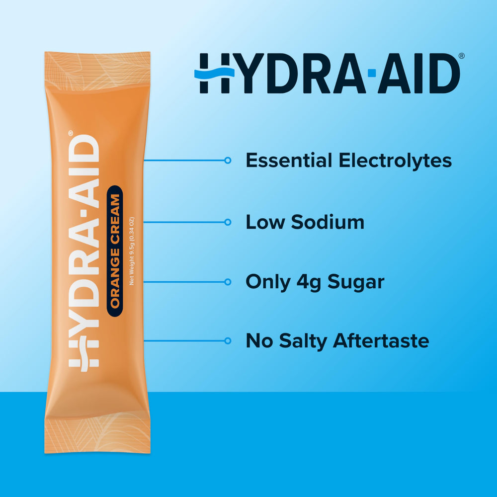 HYDRA AID orange-cream-stick close-up label shows vitamins