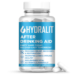 Hydralit After Drinking Aid packaging on a clean surface for convenient daily use.