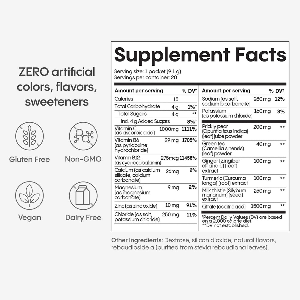 Hydralyte Liver Support bottle back label with ingredients.