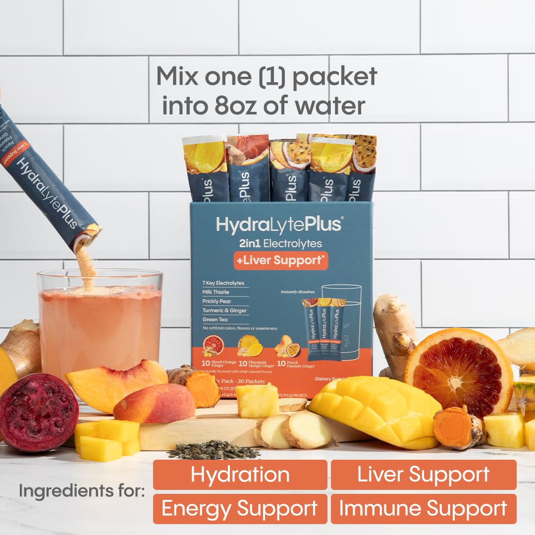 Hydralyte Liver Support glass of orange drink after exercise.