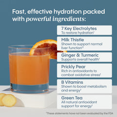 Hydralyte Liver Support turmeric-ginger boost showing natural energizing mix.