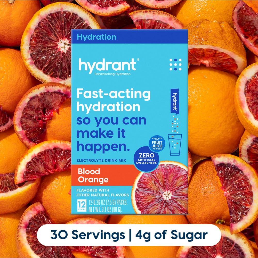 HYDRANT bottle pour shows a refreshing blood orange drink for quick hydration after workouts.