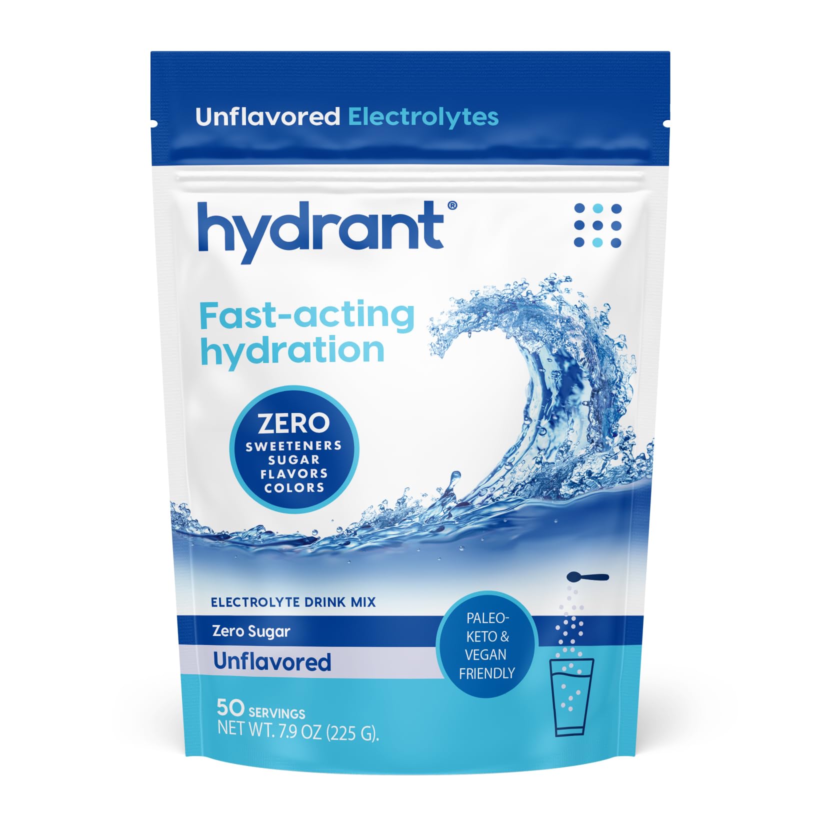 Quick Hydration Powder HYDRANT Bulk Hydration Powder – Unflavored, 50 Servings, Zero Sugar El ...