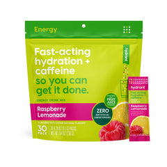 HYDRANT energy powder raspberry lemonade pour shows quick hydration and fruity flavor