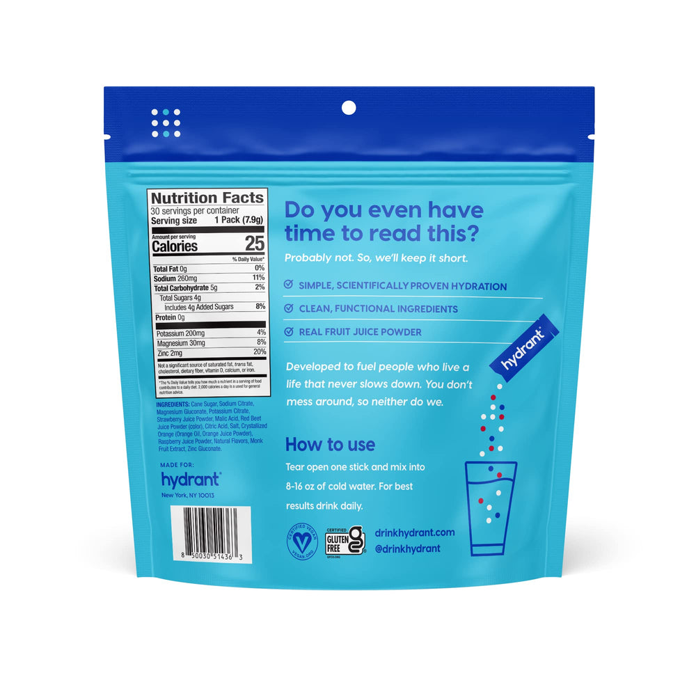 HYDRANT fruit punch low sugar label signals a lighter daily option.