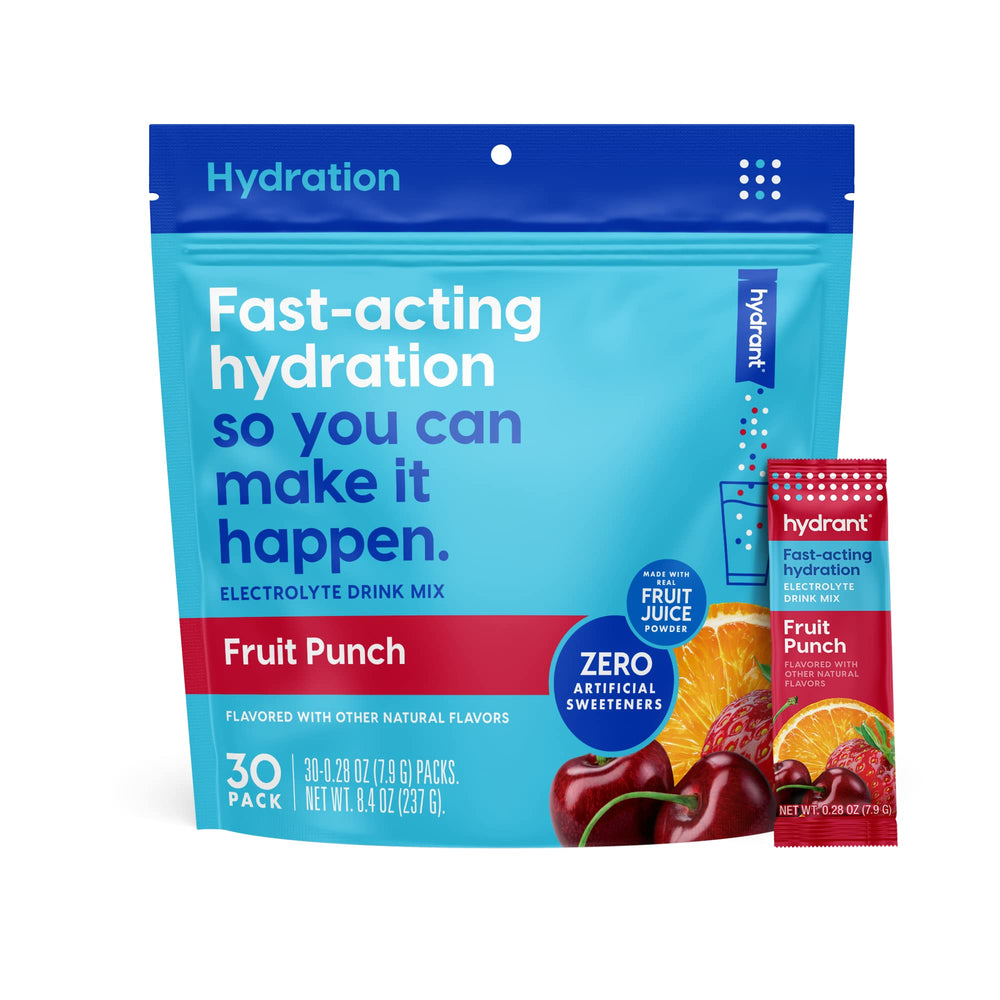 HYDRANT fruit punch stick-pack for convenient on-the-go hydration.