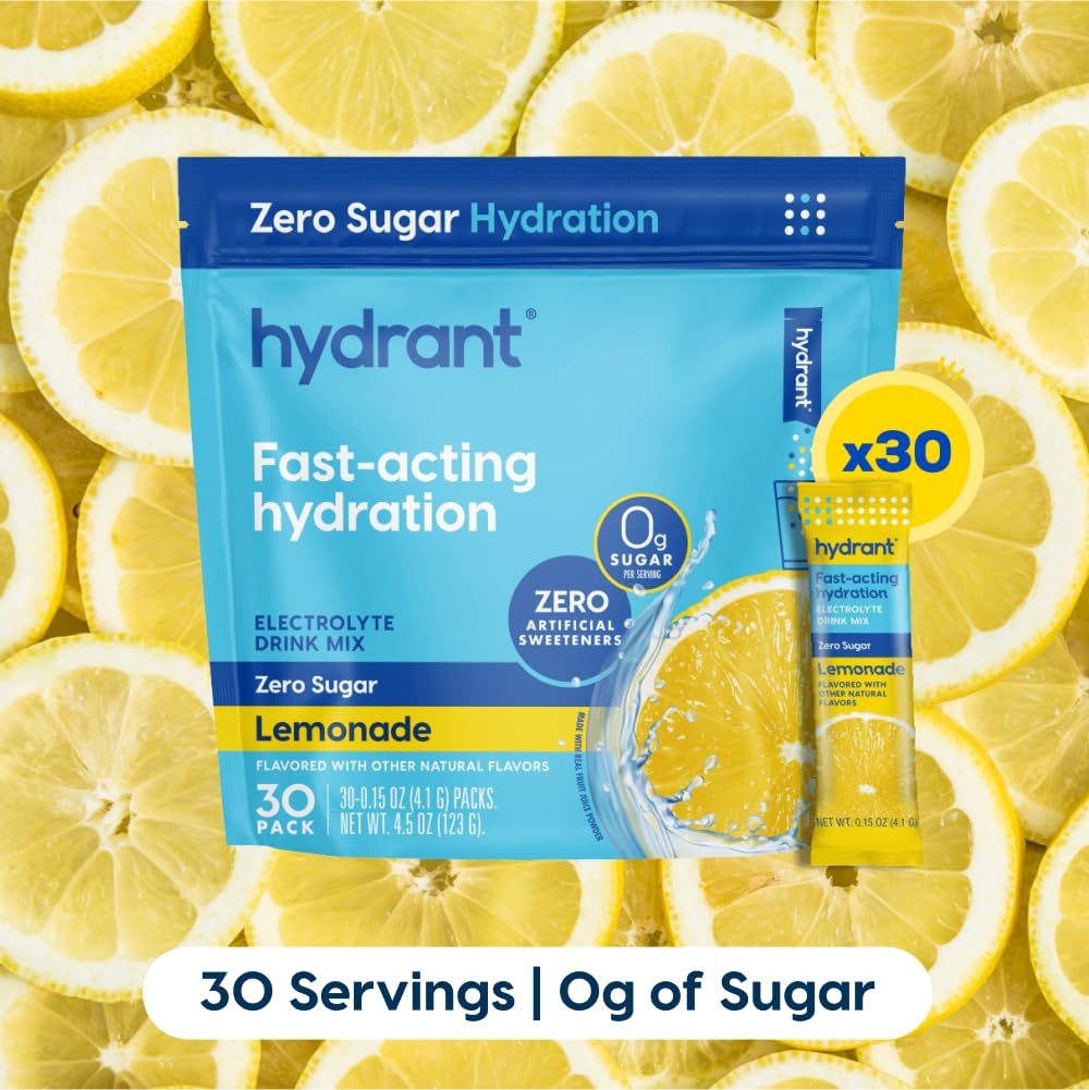 Powder dissolving in water to create HYDRANT Hydrate lemonade.
