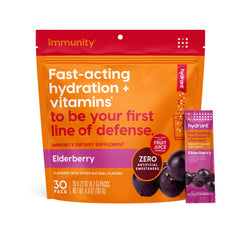 HYDRANT Immunity electrolyte stick pack with elderberry flavor for on-the-go hydration.