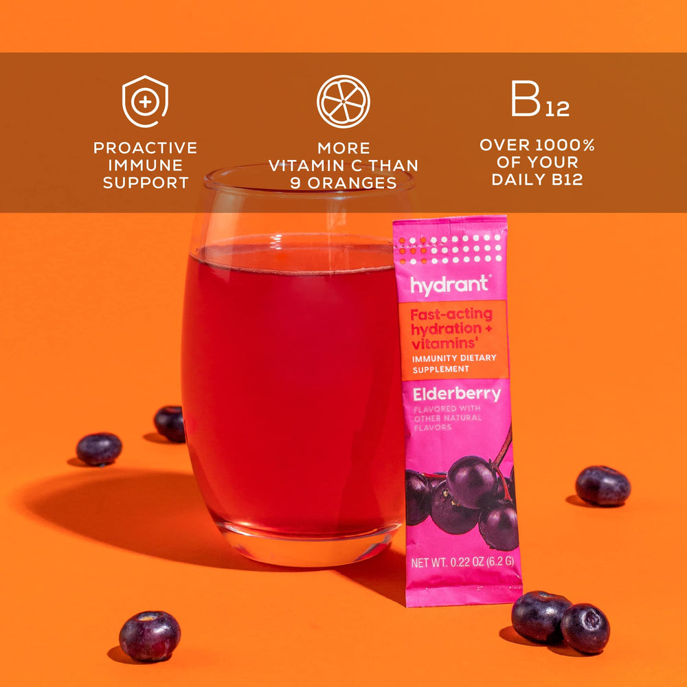 HYDRANT on-the-go morning routine with electrolyte stick packs.