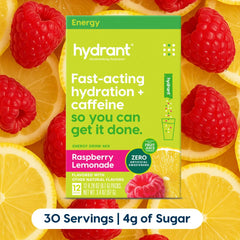 HYDRANT Raspberry Lemonade powder packet back with nutrition details for informed hydration