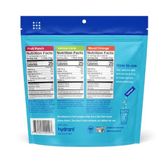 HYDRANT lemon-lime sachets close-up, low sugar electrolyte mix for workouts