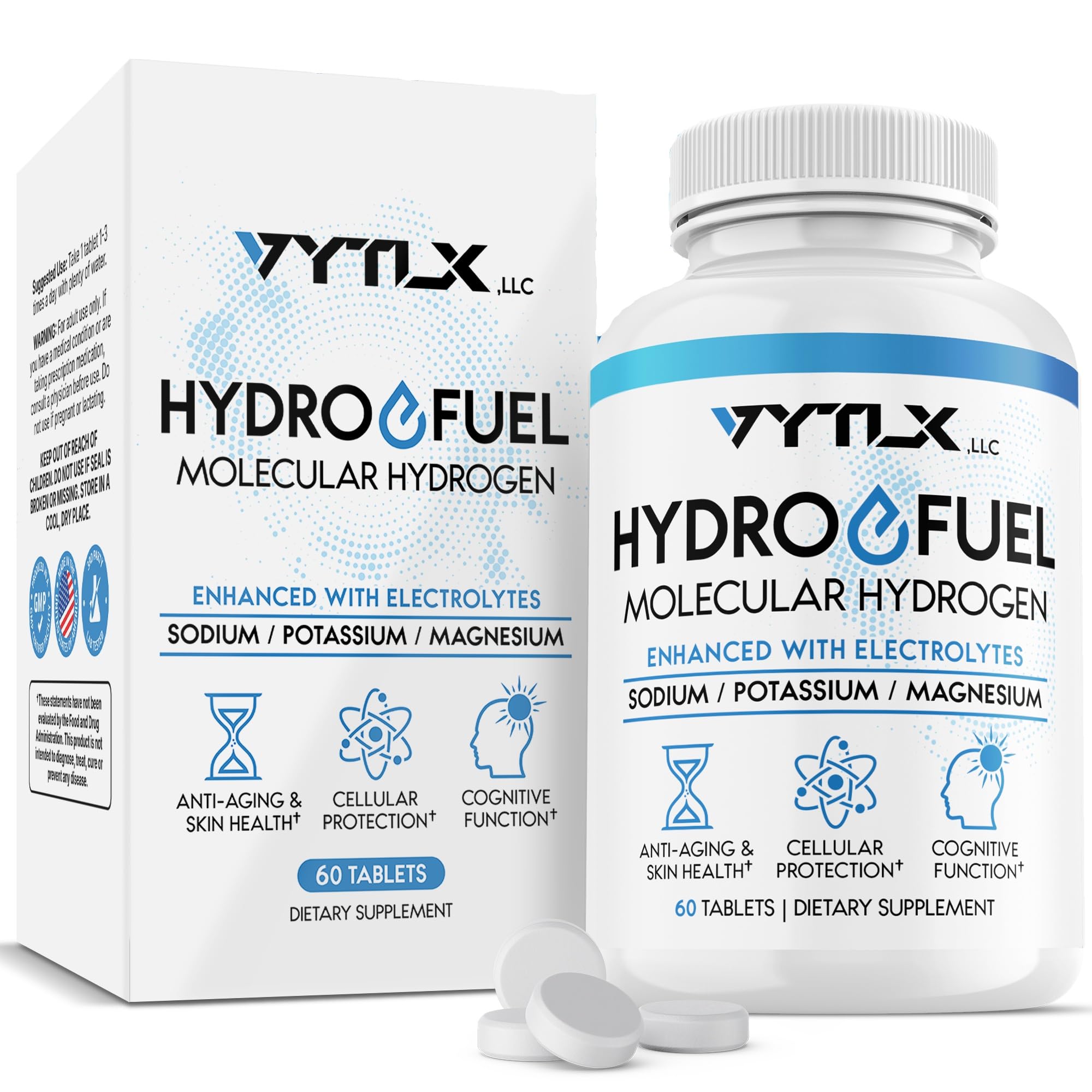 Hydro-Fuel hydrogen tablets dissolving in a glass to deliver quick hydration