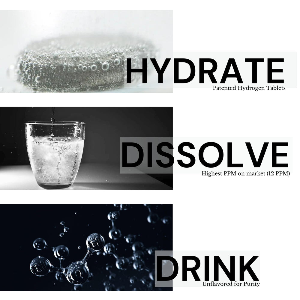 HYDRO HYDROGEN TABLETS 12ppm nanobubbles indicate hydrogen-rich hydration.