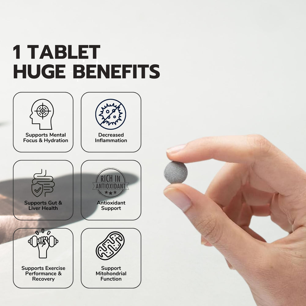 HYDRO HYDROGEN TABLETS fizzing in water for refreshing hydration.
